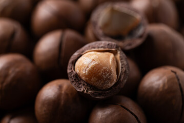 Macadamia nuts texture background, Close up