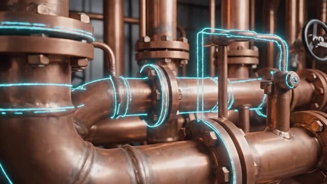 Leaking copper pipe with electricity in industrial setting