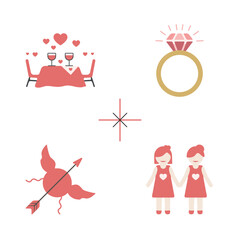 Set of Love Couple Marriage logo icon cartoon illustration