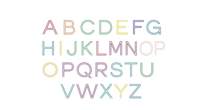 Colorful Alphabet Letters with Outline Style on White Background for Educational Design