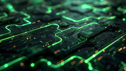 Circuit board abstract, green glow