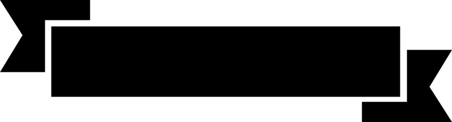 Ribbon banner icon in black flat style. Decorative label strip silhouette, award tag sign, Vintage vector illustration for project design branding and presentation isolated on transparent background.