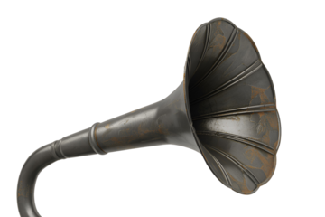 Antique gramophone horn isolated on transparent background