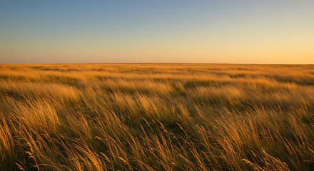 Fototapeta premium Golden Prairie Grass Field at Sunset