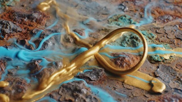 Blue smoke rising from a rusty metal surface with green patina