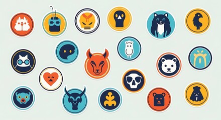 Collection of Colorful Animal and Monster Icon Illustrations.