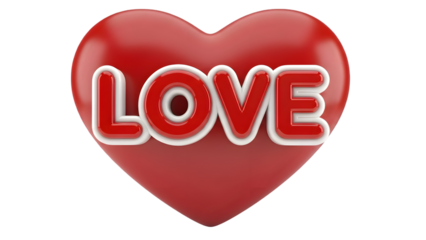 Red heart with love text isolated on transparent background