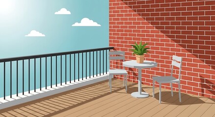 Fototapeta premium Balcony with Brick Wall and Outdoor Furniture.