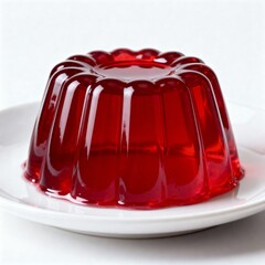 Red Jelly Dessert Isolated on White Plate &ndash; Professional Food Photography