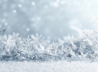 Winter holiday background with snow-covered fir tree branches and festive Christmas decoration
