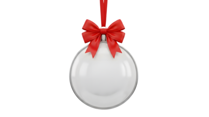Elegant christmas ornament with red ribbon isolated on transparent background