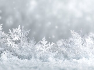 Snowy pine and fir branches in a white winter forest landscape on a cold Christmas morning
