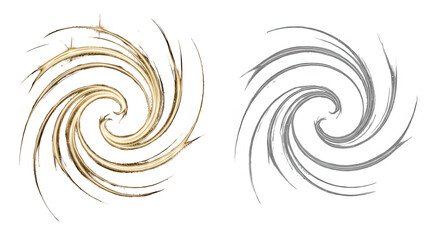 Mesmerizing golden light spiral and its stark gray outline creating an abstract design