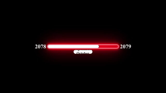 2078 to 2079 loading animation with January 2078 to January 2079 time line on black background, year progress transition, calendar time loading bar, new year change concept