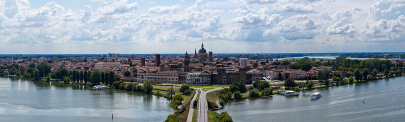 Panoramic skyline over Lago di Mezzo and Castello di San Giorgio - Mantua, Italy