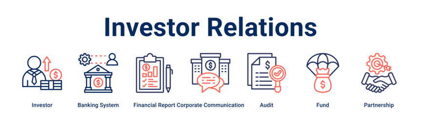 Investor Relations banner web icon vector illustration concept for business with icon of Investor, Banking System, Financial Report, Corporate Communication, Audit, Fund.
