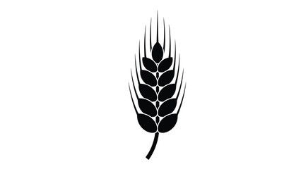 A simple black and white illustration of a single wheat stalk
