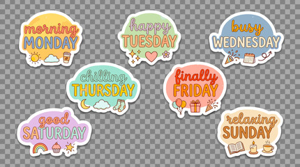 Cute Watercolor Days of the Week Stickers & Labels