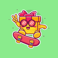 cool gift box character mascot playing skateboard isolated cartoon