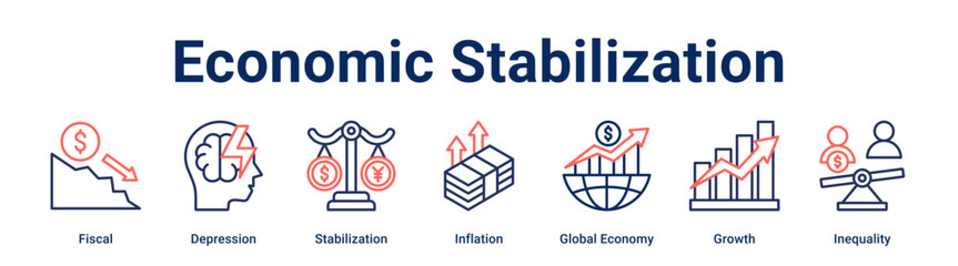 Economic Stabilization banner web icon vector illustration concept for business with icon of Fiscal, Depression, Stabilization, Inflation, Global Economy, Growth.