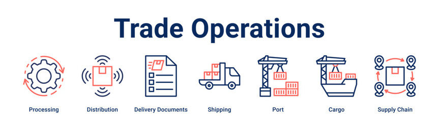 Trade Operations banner web icon vector illustration concept for business with icon of Processing, Distribution, Delivery Documents, Shipping, Port, Cargo, Supply.