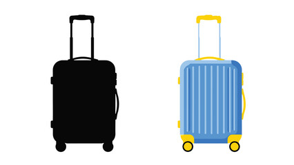 Two suitcases one black silhouette and one blue shown in a vector illustration