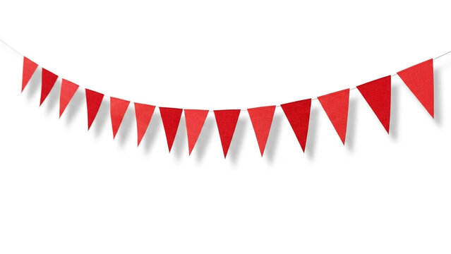 Red triangular pennant banner on white background for party decoration and celebration