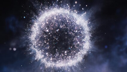Abstract cosmic explosion of energy and particles in deep space.