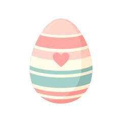 Striped Easter Egg with Pink Heart Decoration on White Background Simple Easter Egg Design