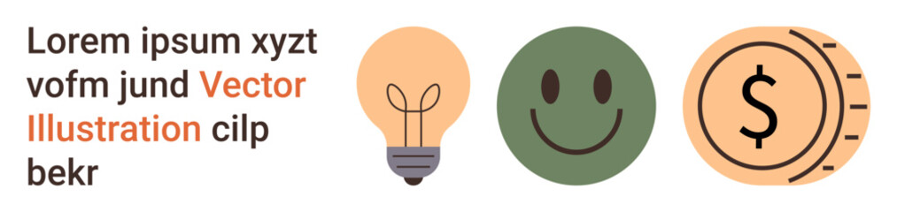 Fototapeta premium Innovation, creativity, happiness, financial growth, ideas, economy. ion of a light bulb, happy face and coin with dollar symbol. Innovation and happiness for conceptual use