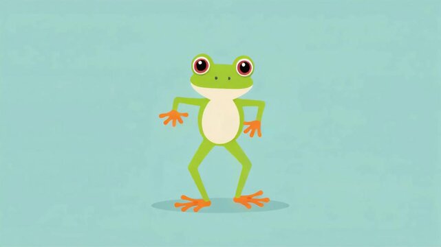 Cute cartoon frog dancing and standing with its arms on its hips in a funny pose