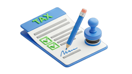 Tax Form Being Signed with Pencil and Stamp