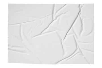 Blank white crumpled paper poster texture background. White paper wrinkled poster template isolated on transparent background
