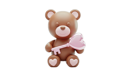 Teddy Bear Holding Heart Key - Love Concept