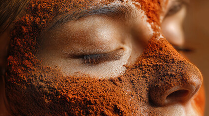 A close-up view of a person with a facial mask applied, depicting beauty and wellness