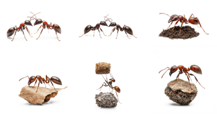 Collection of Ant communicating Touches antennae with another ant to exchange information. full length isolate on transparent background