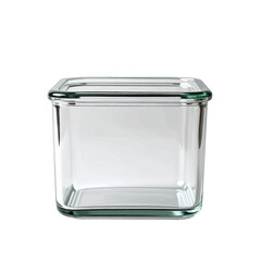 Clear Glass Square Container with Lid on White Background