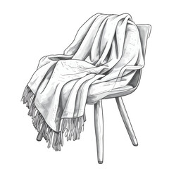 Textured White Throw Blanket With Tassels Draped Over A Wooden Chair In Neutral Tones And Soft Lighting