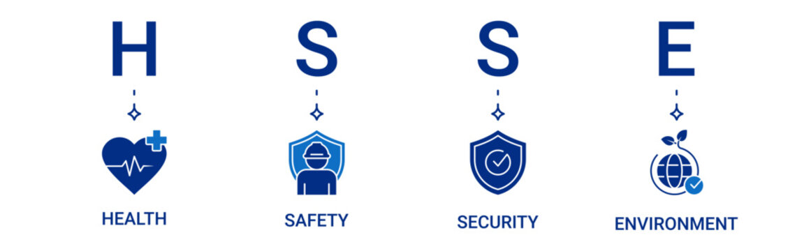 HSSE Banner icon set containing health, safety, security, environment vector icons