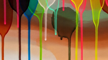 Abstract colorful drips of paint flowing down a textured surface, creating a vibrant and dynamic visual effect.