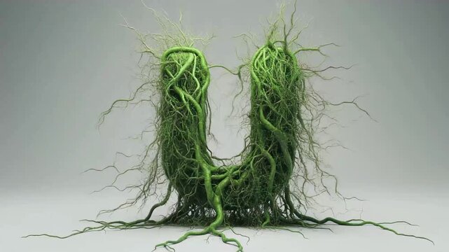 Cinematic Organic Growing Roots Letter U 3D Animation &ndash; Nature Ecology Typography Resource
