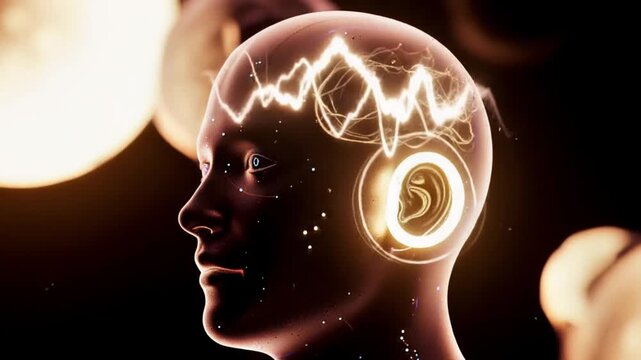 Human head silhouette with mind brainwave concepts. Representation of thought, ideas, and neuroscience