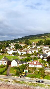 Aerial Pan Over Rosemarkie Seaside Village and Beachfront Homes