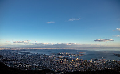 摩耶山から見下ろす神戸市街と大阪方面の夕景