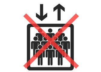 シンプルなエレベーターのピクトグラム　定員オーバー・重量オーバー　黒