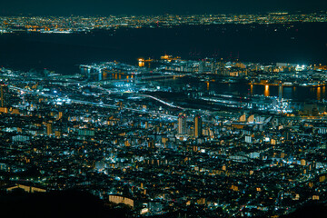 摩耶山から見下ろす神戸市街と大阪方面の夜景
