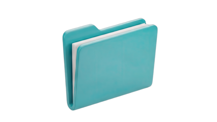 Turquoise Folder with Documents on White Background