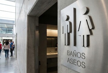 Restroom Signage with Universal Symbols in Public Space