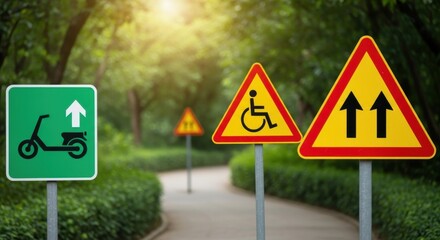 Road signs for scooters accessibility and two way traffic