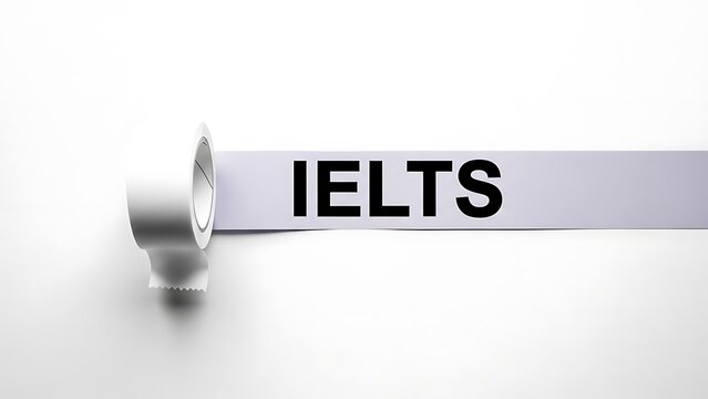 Ielts written on a tape roll signifying language proficiency exam and preparation